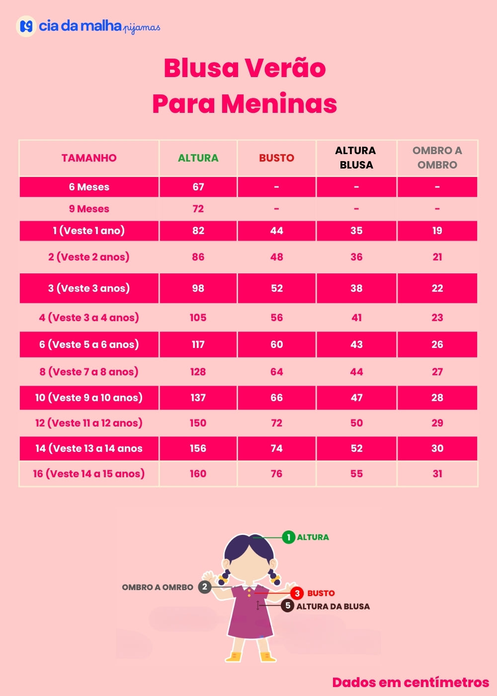 Blusa Infantil Feminina Juvenil Menina 1 Ano A 16 Anos Verao