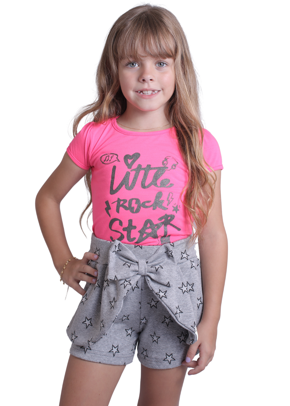 CONJUNTO INFANTIL MENINA SHORT SAIA MENINAS FEMININO ALGODÃO