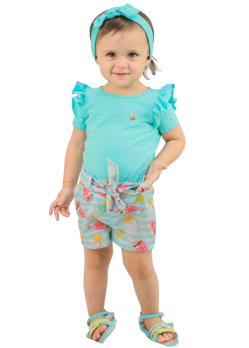 CONJUNTO INFANTIL MENINA SHORT SAIA MENINAS FEMININO ALGODÃO