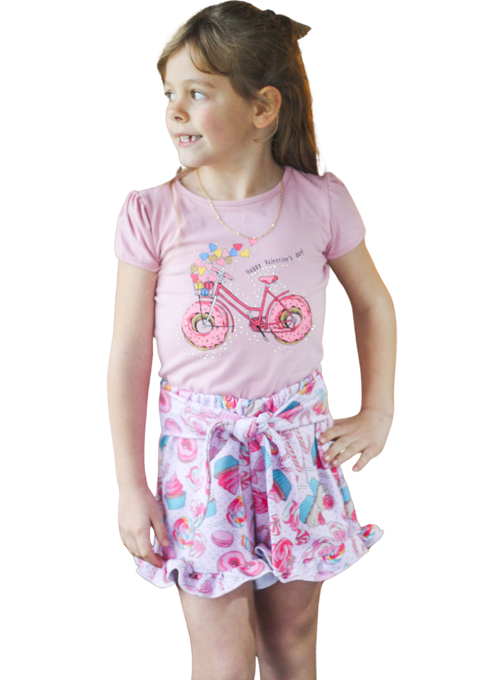 CONJUNTO INFANTIL MENINA SHORT SAIA MENINAS FEMININO ALGODÃO