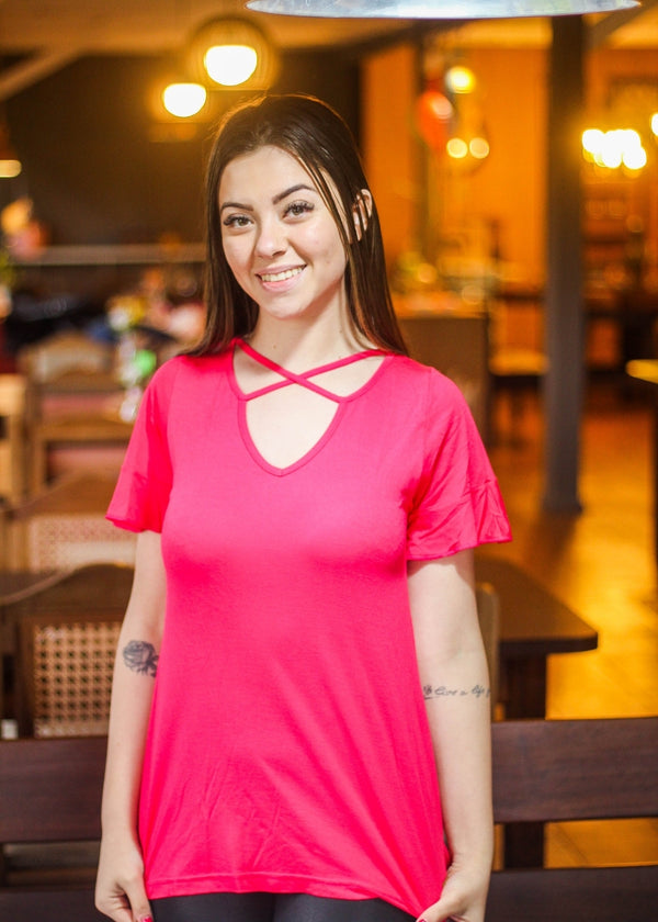 Blusa Feminina Basica Manga Curta Adulto Viscose/elastano
