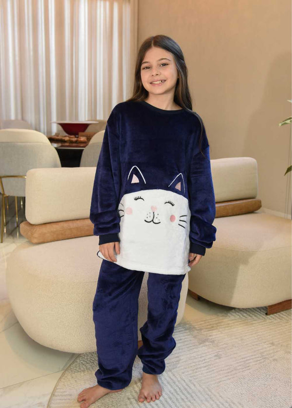 Pijama Feminino infantil Meninas Fleece soft longo