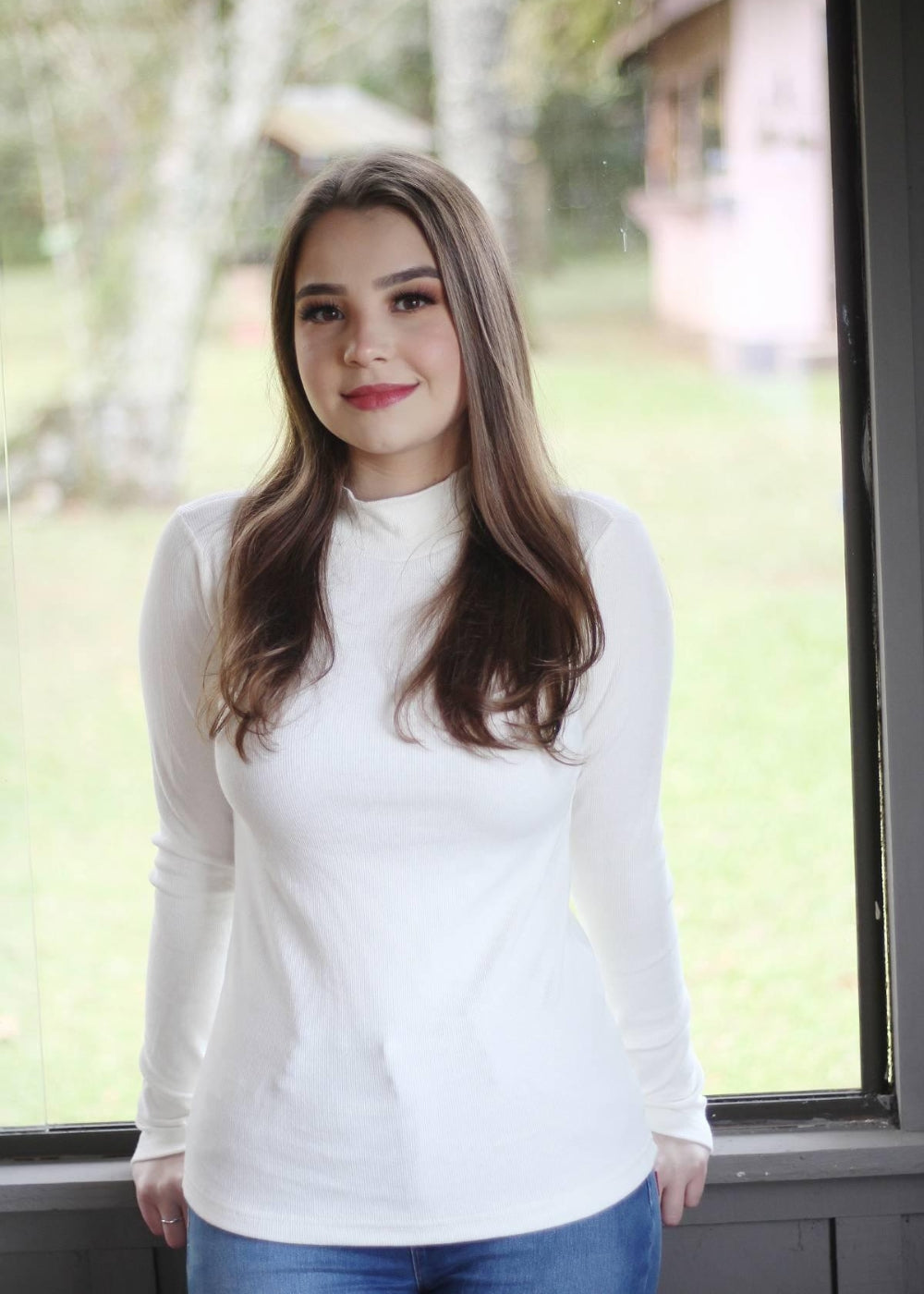 Blusa Feminina Básica Manga Longa Gola Alta