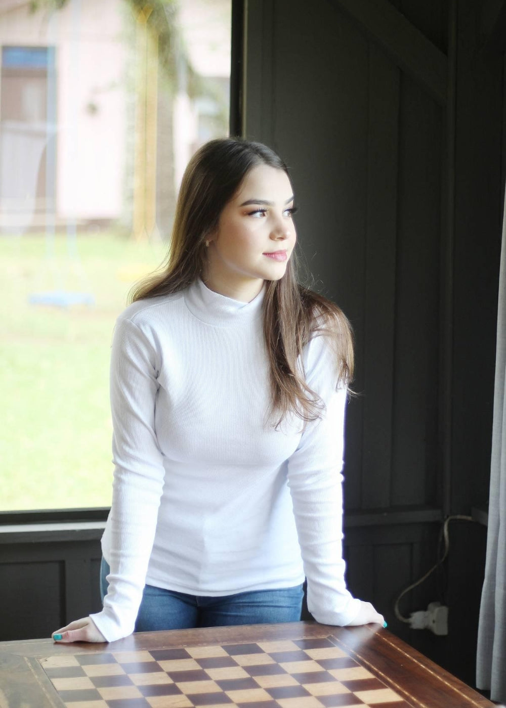 Blusa Feminina Básica Manga Longa Gola Alta