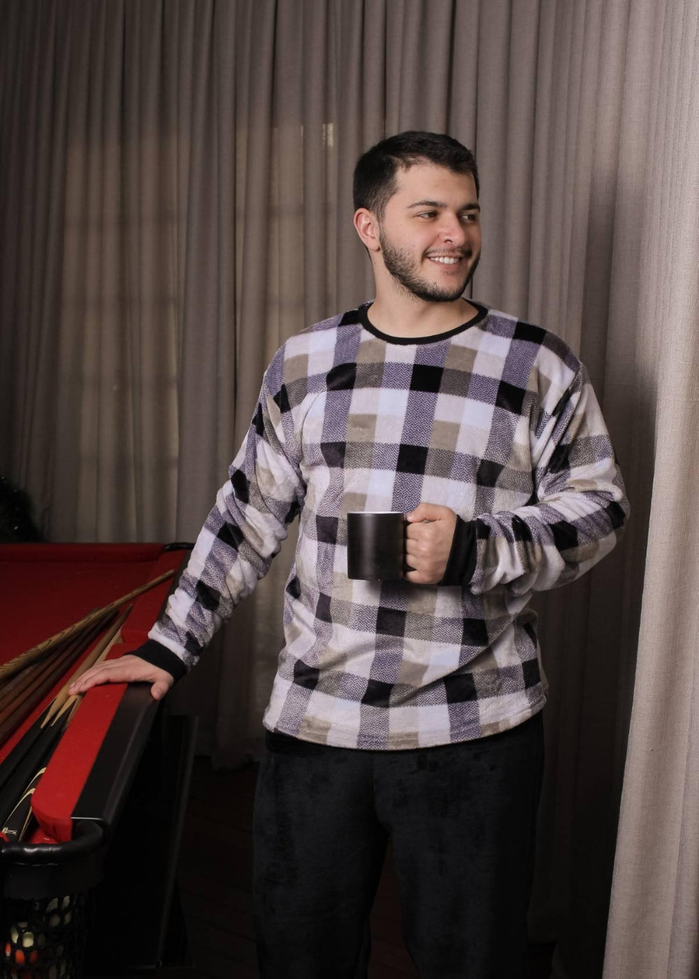 Pijama Masculino Inverno Adulto Fleece Plush Soft Quentinho.