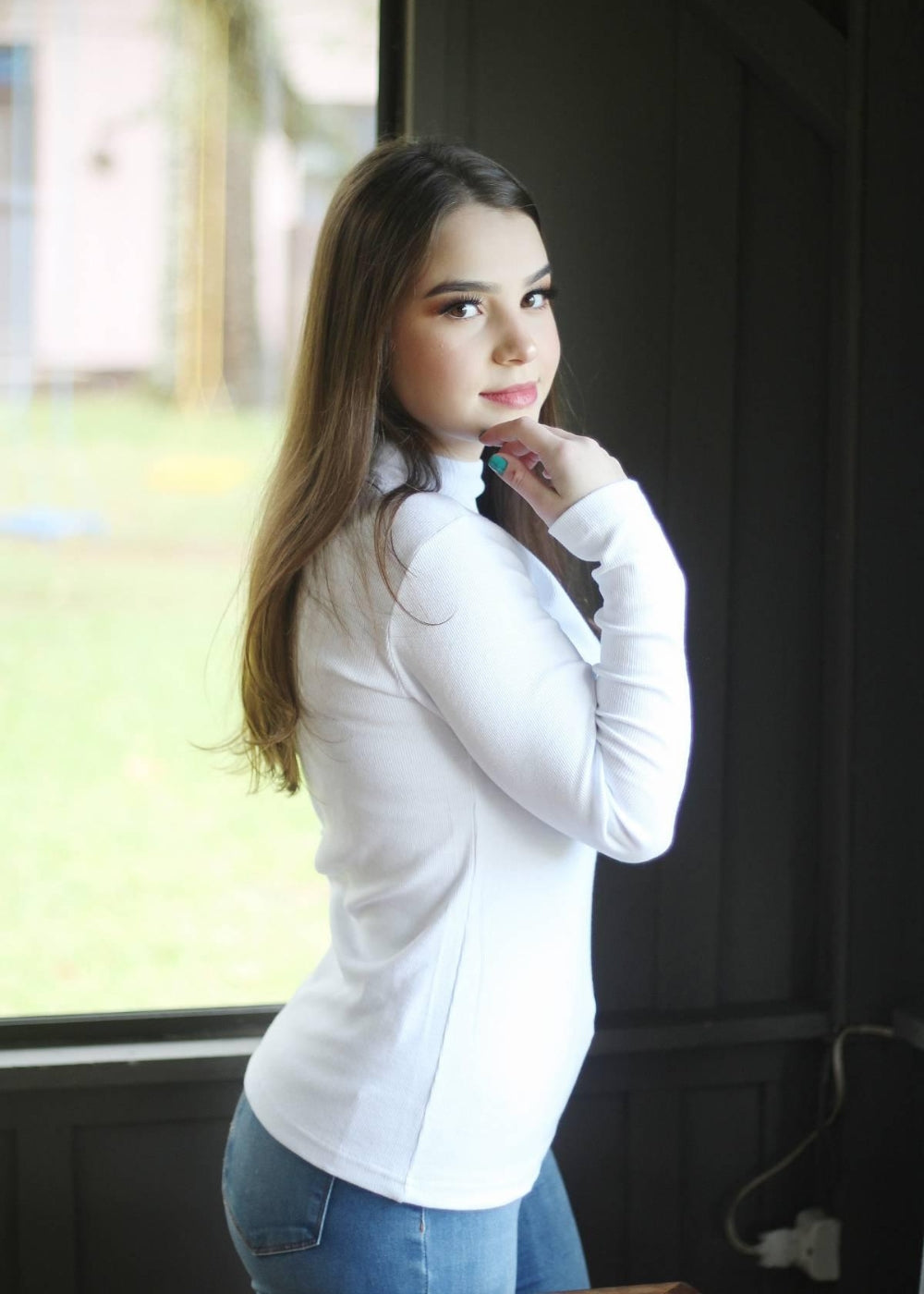 Blusa Feminina Básica Manga Longa Gola Alta