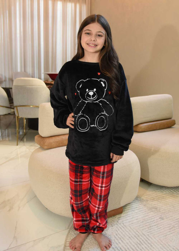 Pijama Feminino infantil Meninas Fleece soft longo