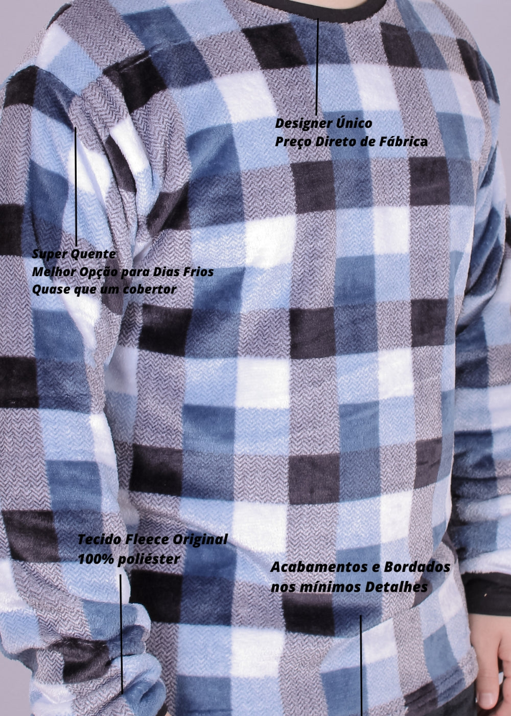 Pijama Masculino Inverno Adulto Fleece Plush Soft Quentinho.