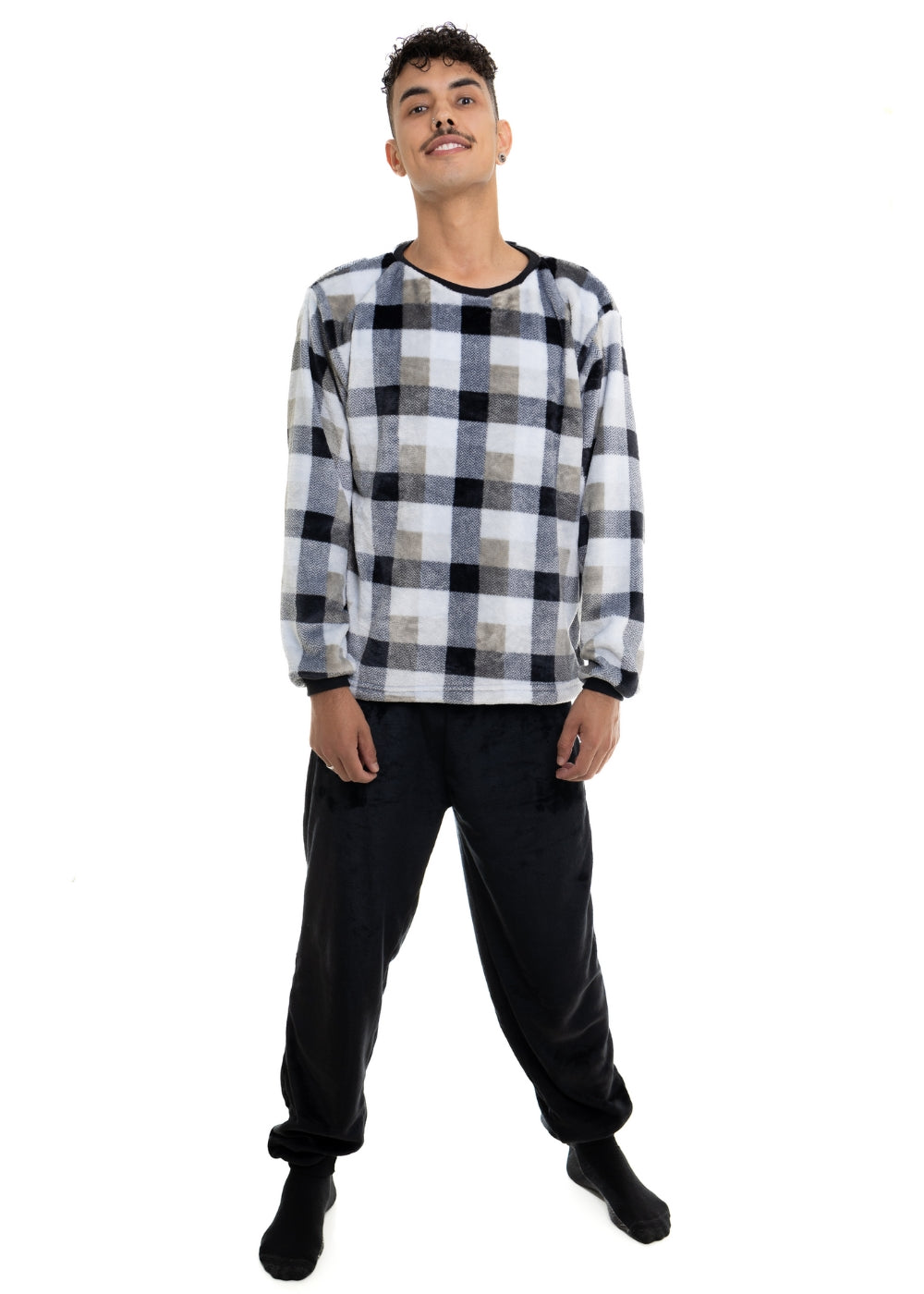 Pijama Masculino Inverno Adulto Fleece Plush Soft Quentinho.