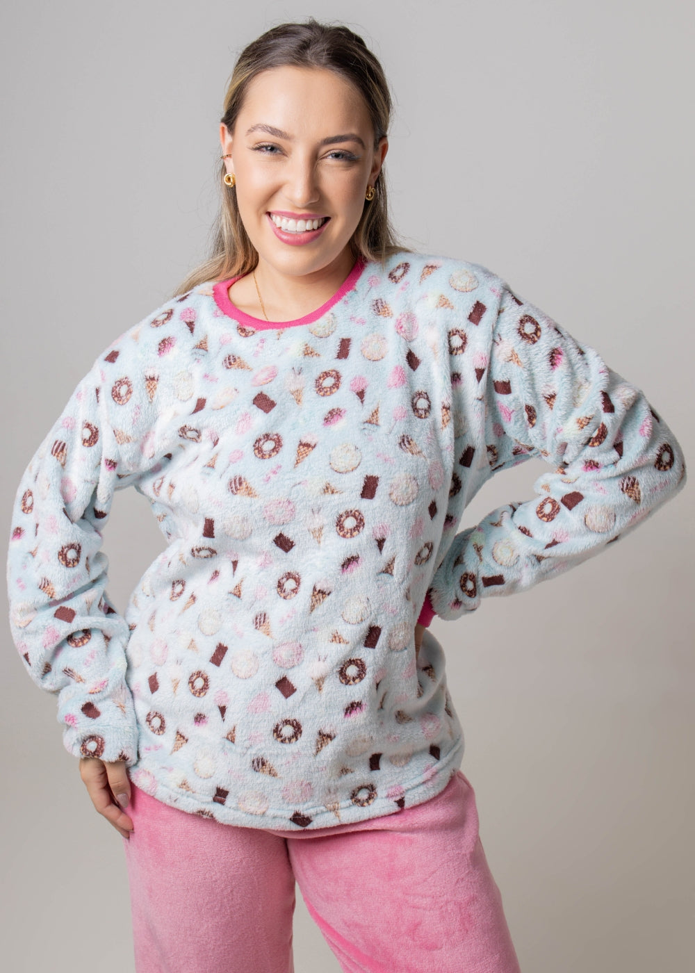 Pijama Feminino Adulto Fleece Inverno Plus Size Soft Plush Longo
