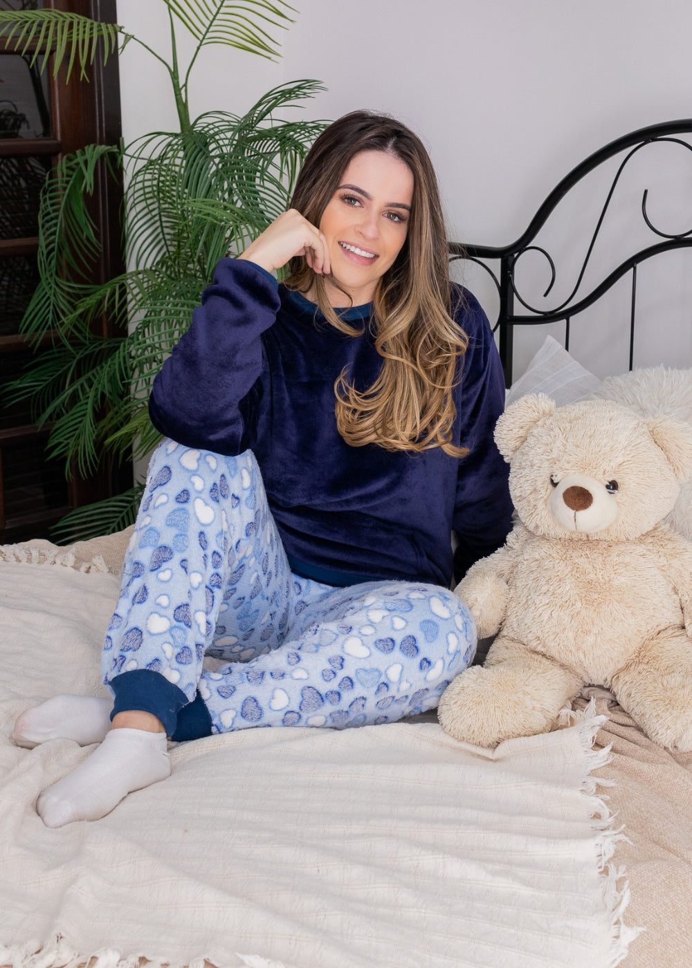 Pijama Feminino Adulto Fleece Inverno Plus Size Soft Plush Longo