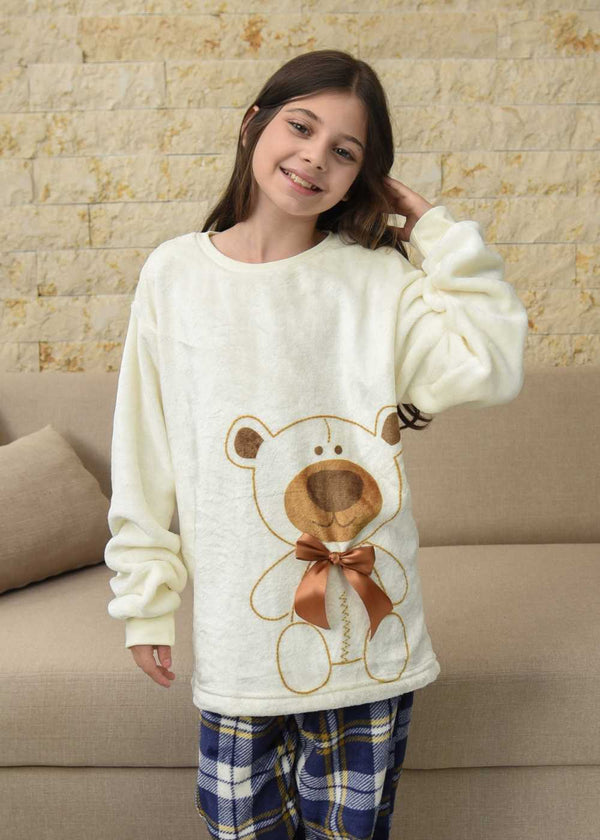 Pijama Feminino infantil Meninas Fleece soft longo