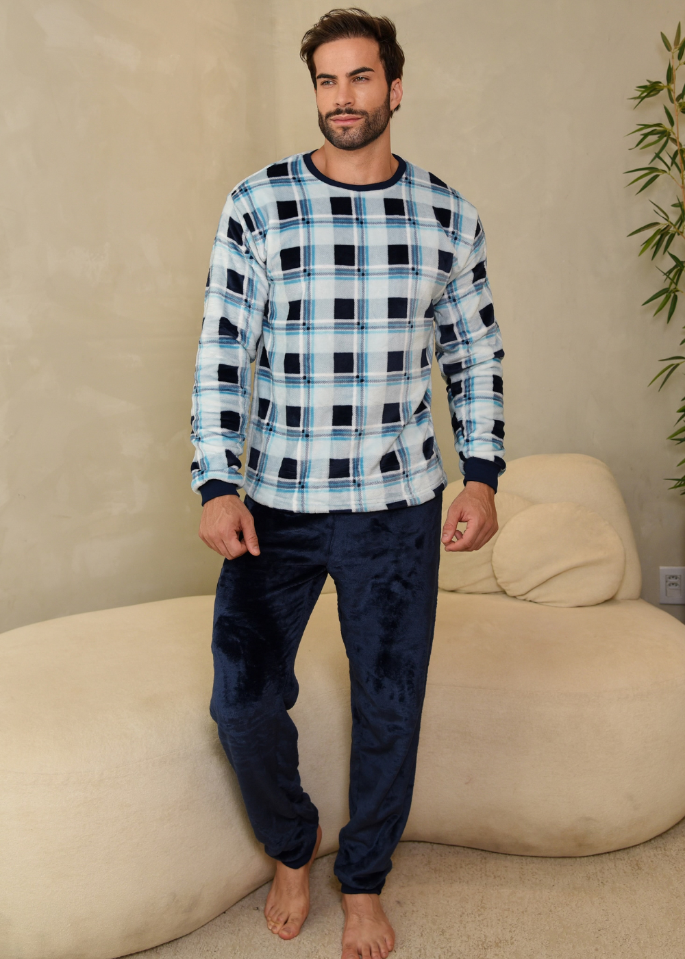 Pijama Masculino Inverno Adulto Fleece Plush Soft Quentinho.