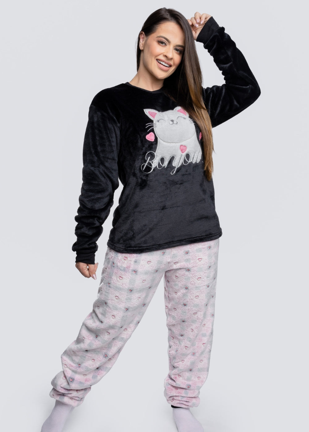 Pijama Feminino Adulto Fleece Inverno Plus Size Soft Plush Longo