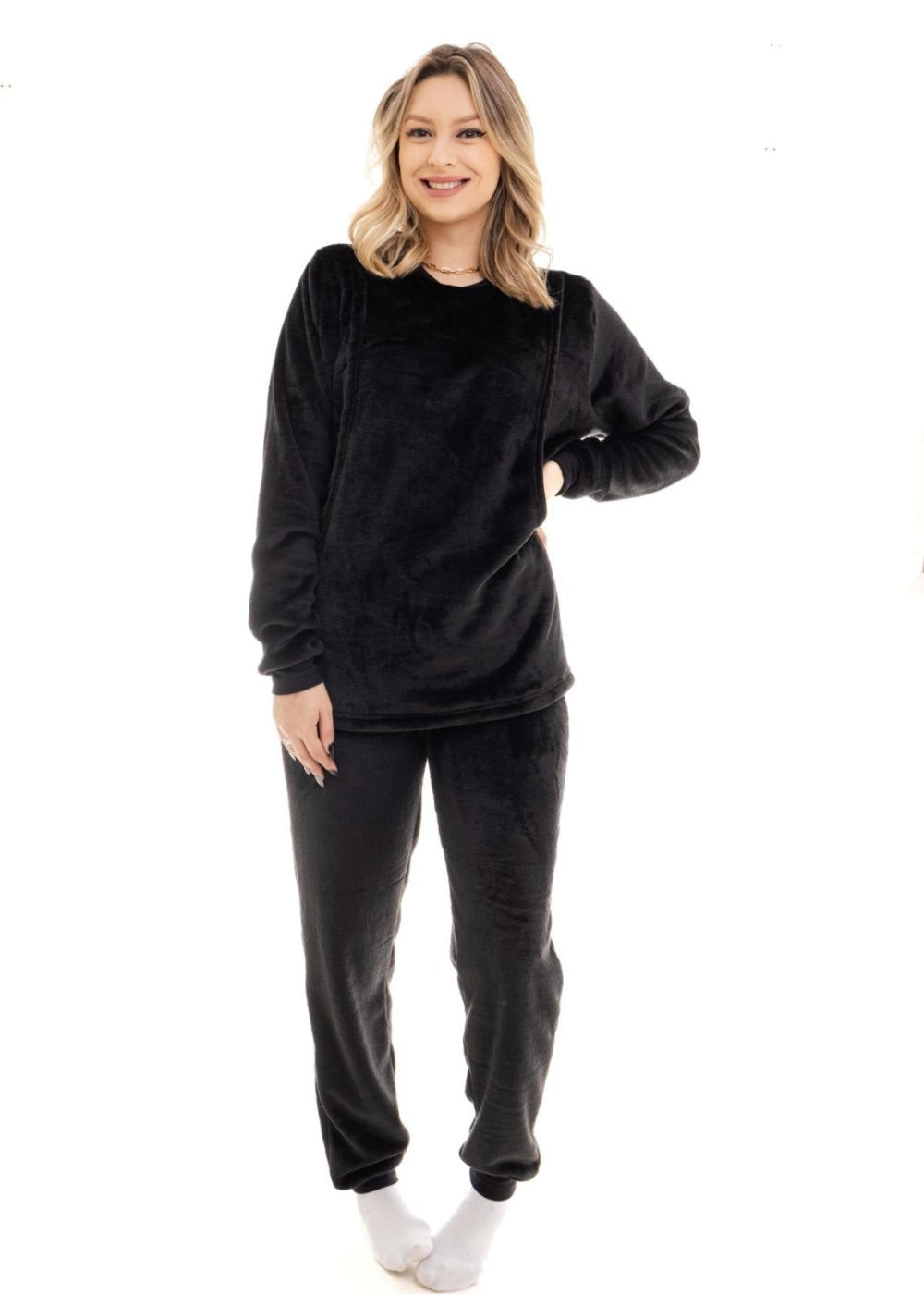 PIJAMA FEMININO ADULTO AMAMENTAÇÃO FLEECE