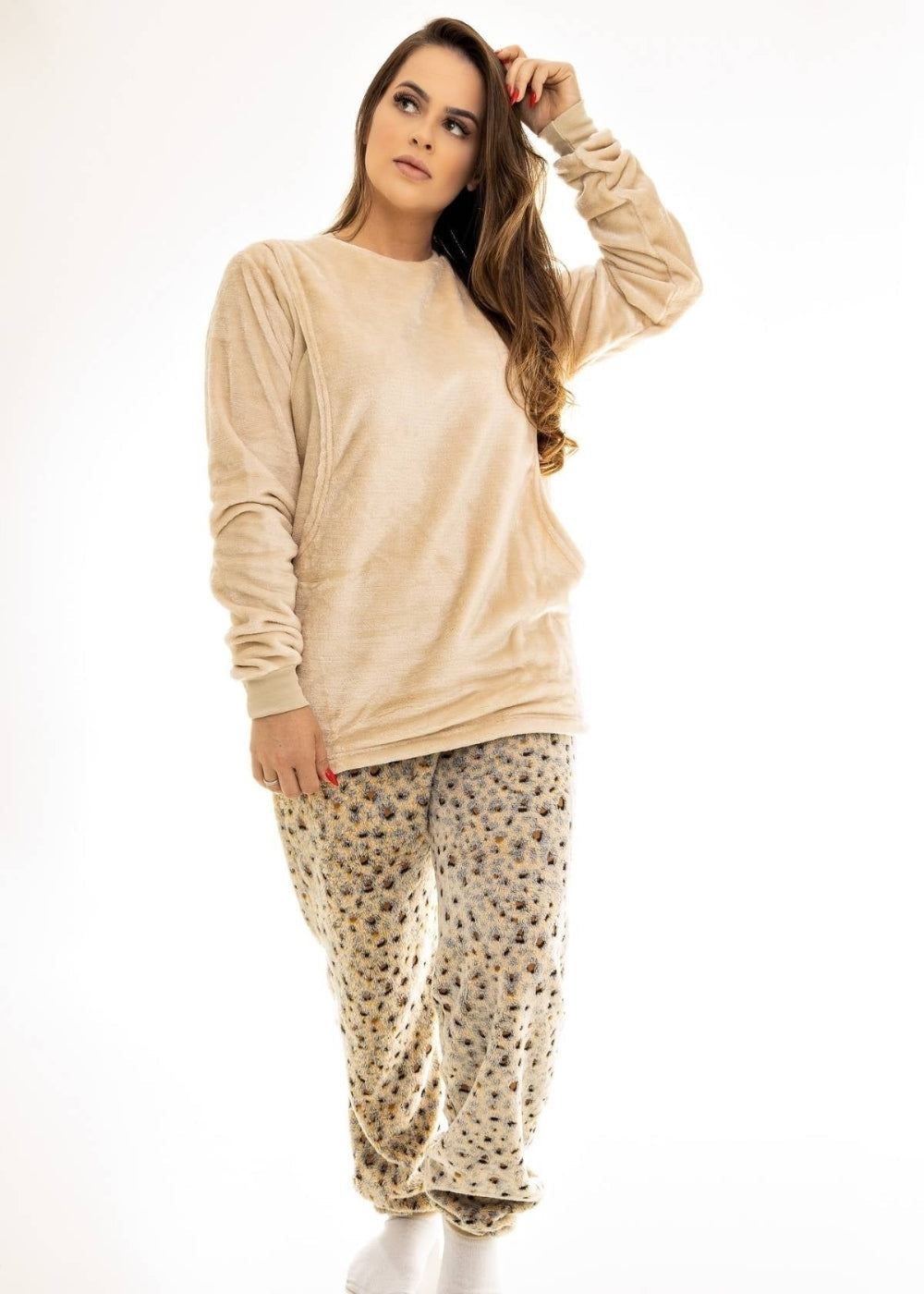PIJAMA FEMININO ADULTO AMAMENTAÇÃO FLEECE