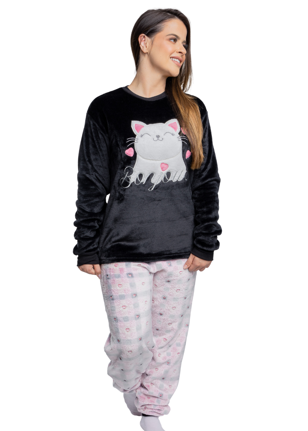 Pijama Feminino Adulto Fleece Inverno Plus Size Soft Plush Longo