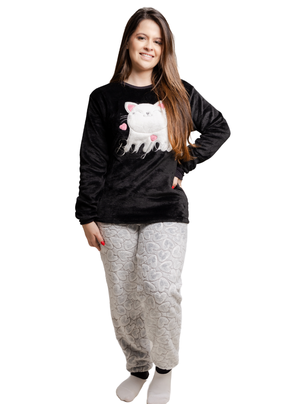 Pijama Feminino Adulto Fleece Inverno Plus Size Soft Plush Longo