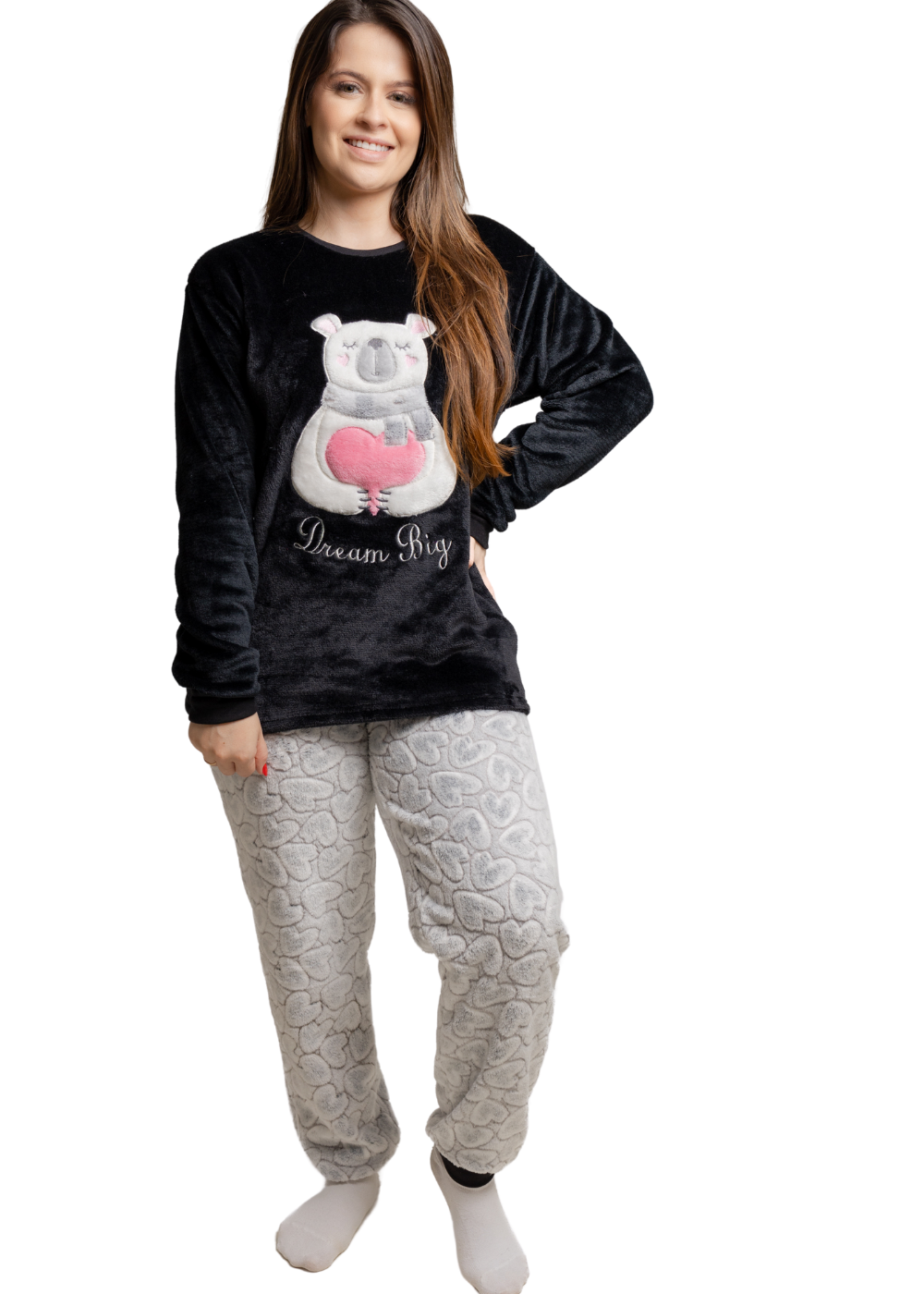 Pijama Feminino Adulto Fleece Inverno Plus Size Soft Plush Longo
