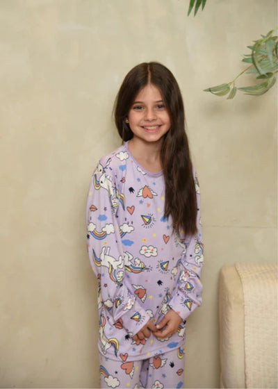 Pijama Feminino Infantil Longo em Suede Meninas Meia estação inverno