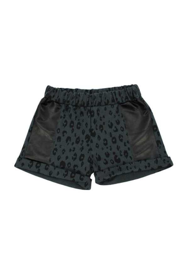 Shorts Moletom Feminino Infantil Detalhe em Corino
