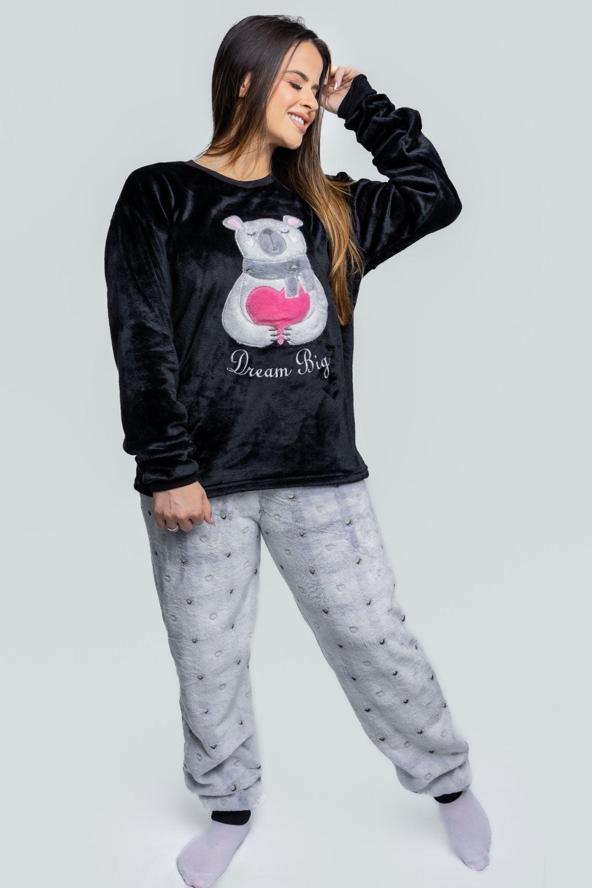 Pijama Inverno Feminino Adulto Fleece Soft Plush