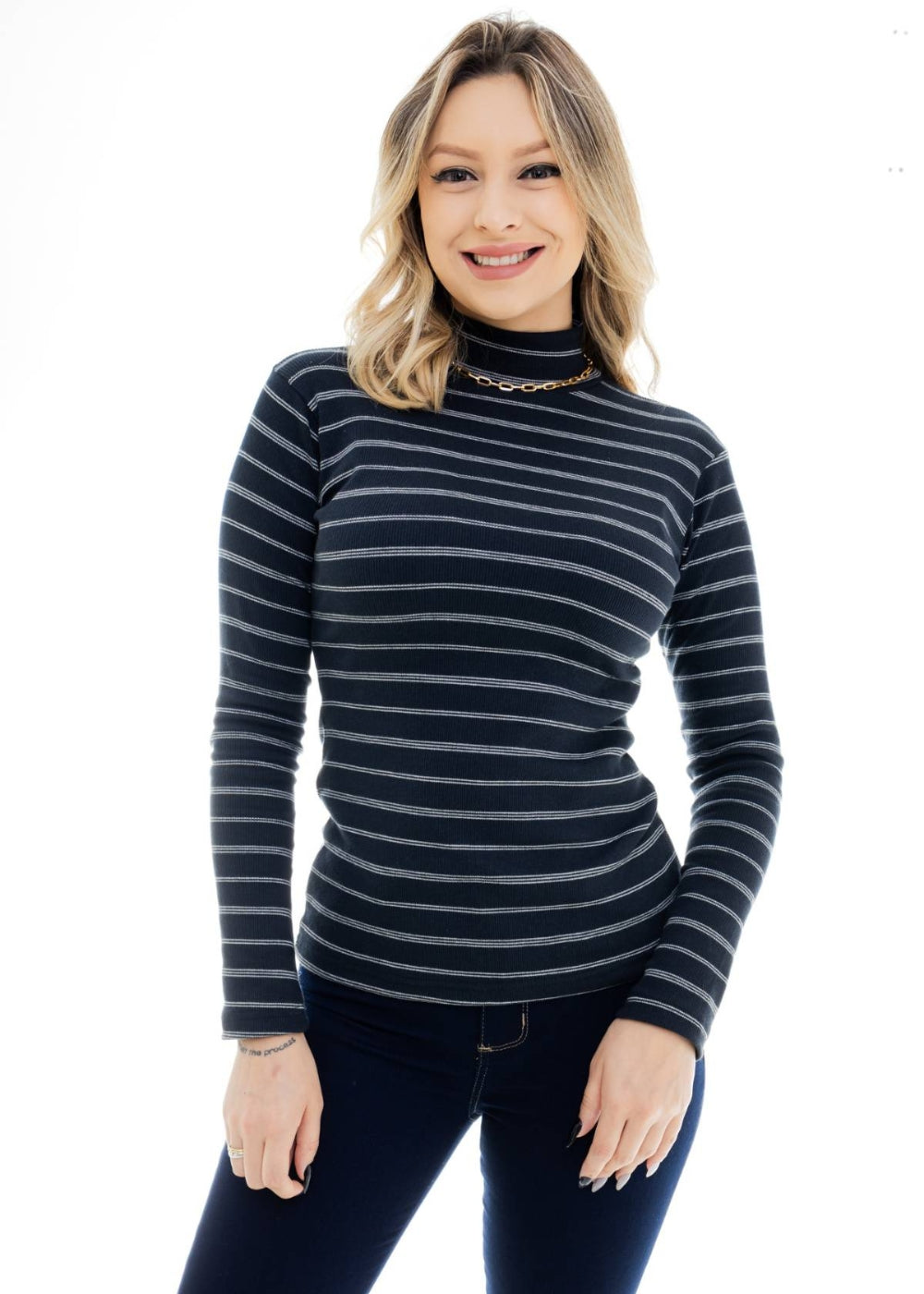 Blusa Feminina Básica Manga Longa Gola Alta