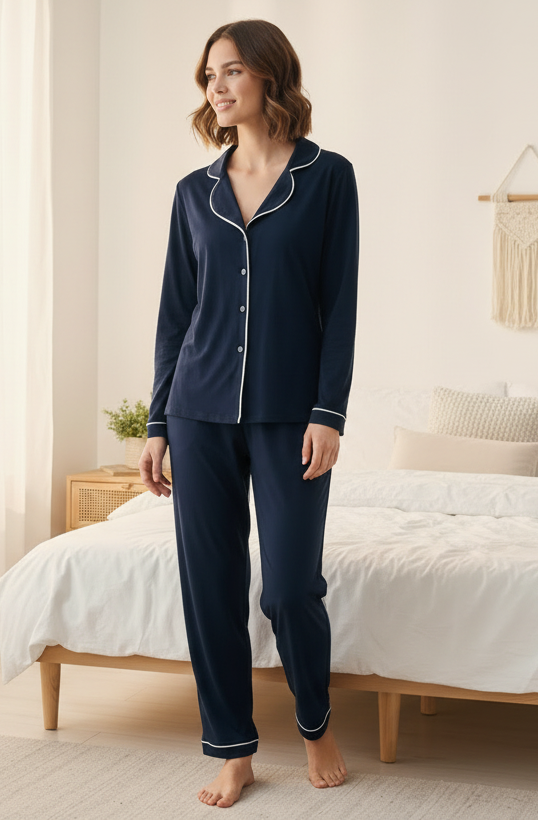 Pijama Feminino Adulto Moletom Manga Longa Meia Estação