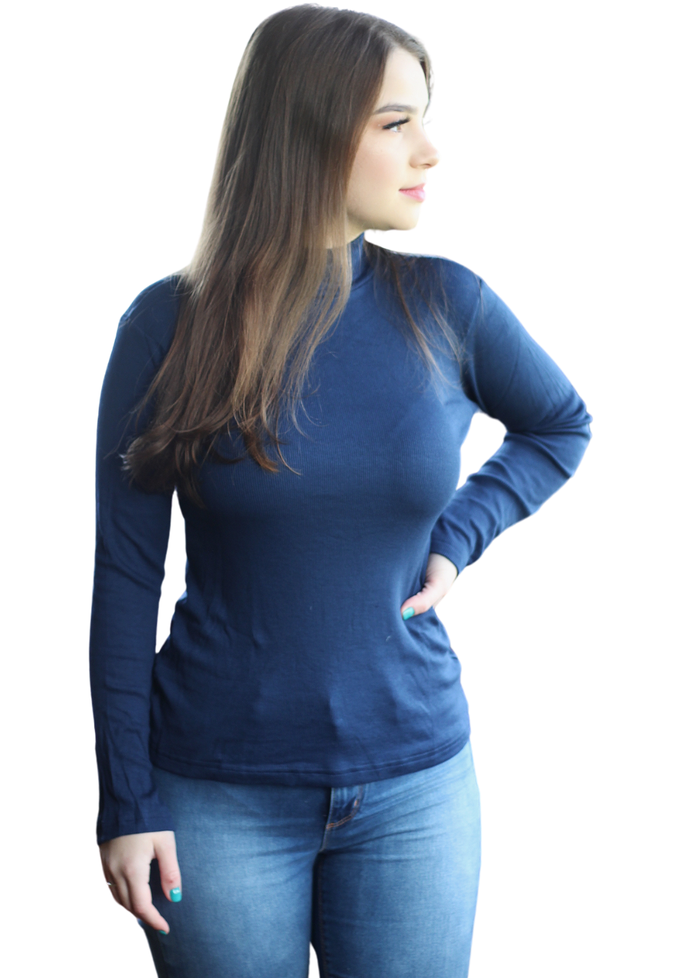 Blusa Feminina Básica Manga Longa Gola Alta