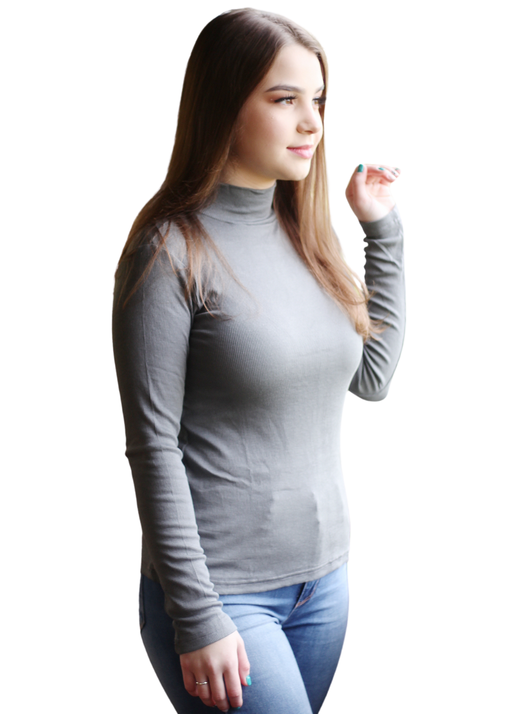 Blusa Feminina Básica Manga Longa Gola Alta
