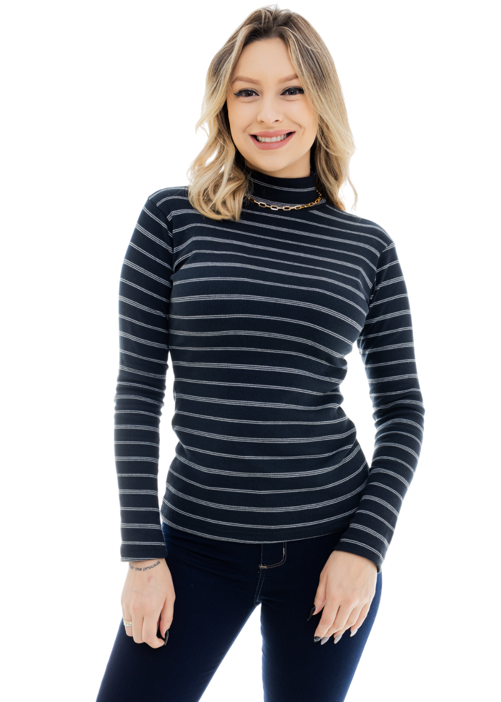 Blusa Feminina Básica Manga Longa Gola Alta