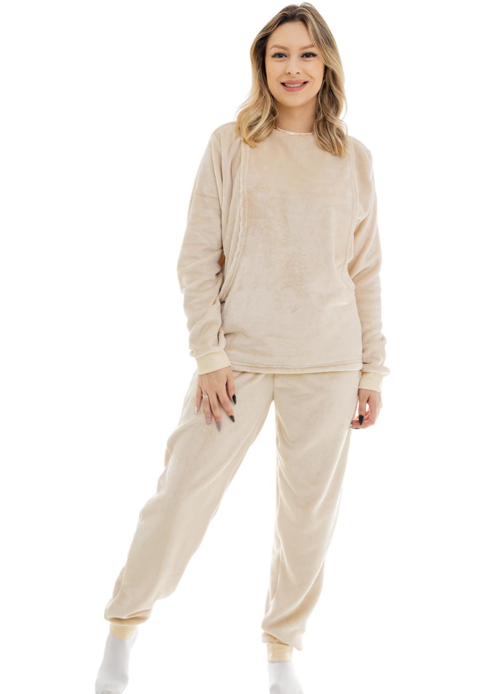 PIJAMA FEMININO ADULTO AMAMENTAÇÃO FLEECE