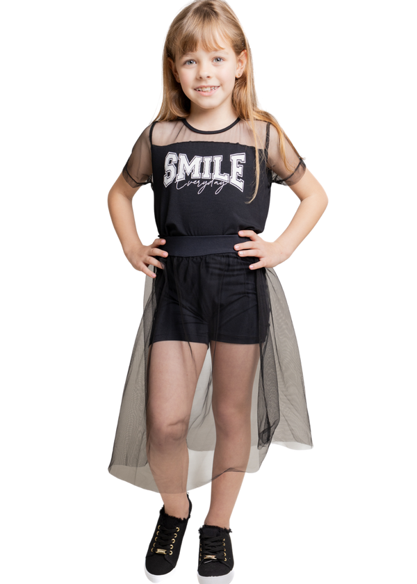 CONJUNTO INFANTIL MENINA SHORT SAIA MENINAS FEMININO ALGODÃO