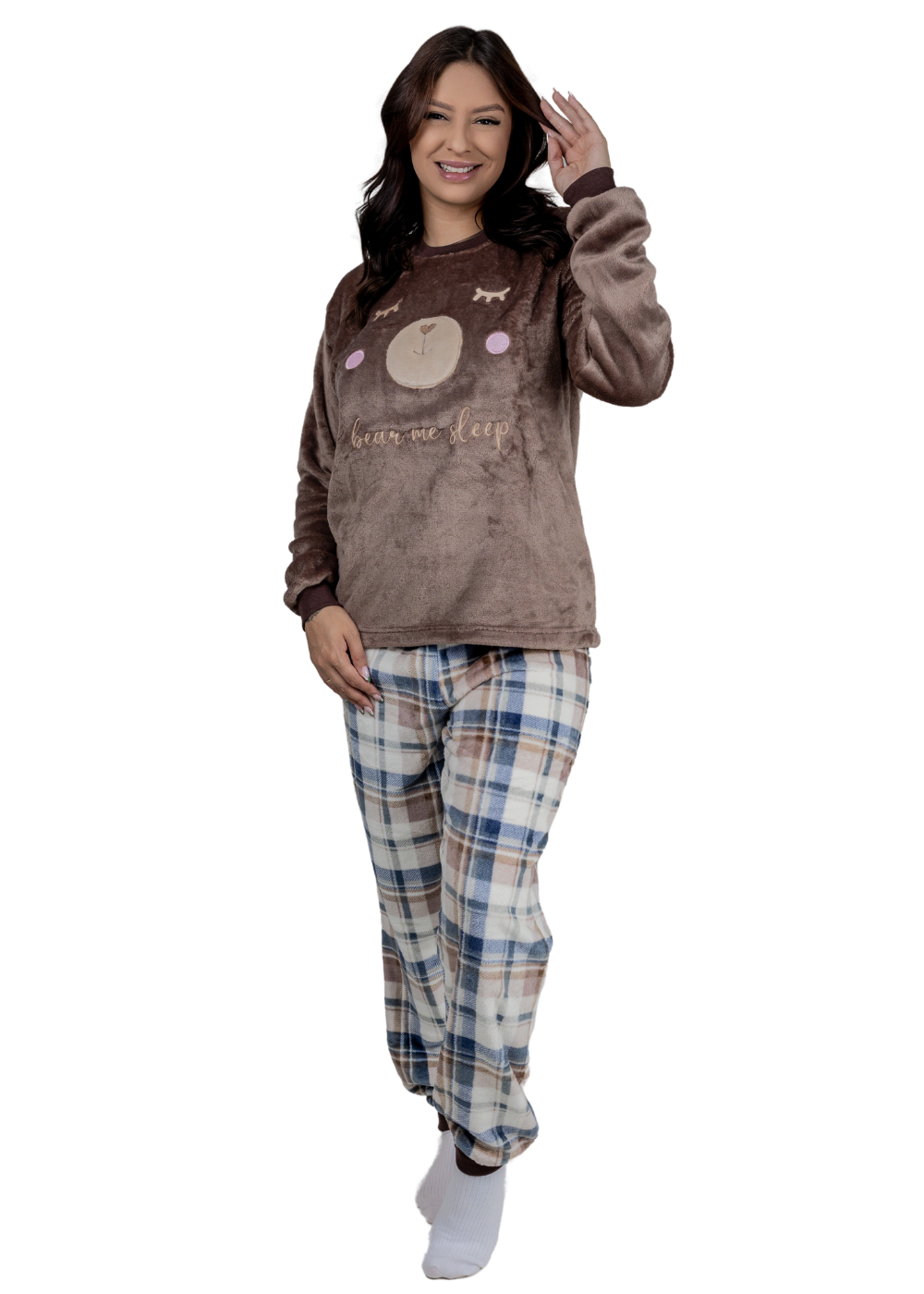 Pijama Feminino Adulto Fleece Inverno Plus Size Soft Plush Longo