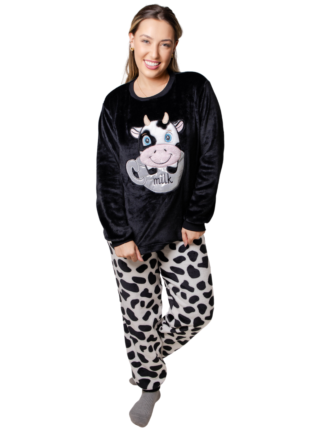 Pijama Feminino Adulto Fleece Inverno Plus Size Soft Plush Longo