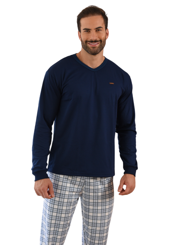 PIJAMA MASC AD MOLETINHO PLUMINHA XADREZ AZUL.