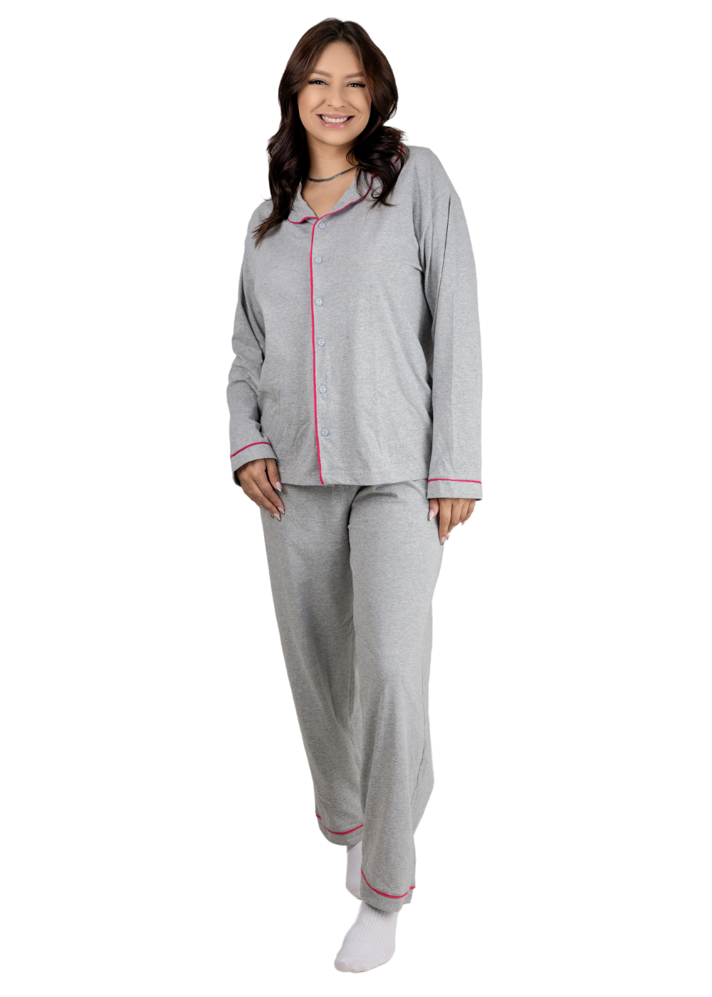 Pijama Feminino Adulto Moletom Manga Longa Meia Estação