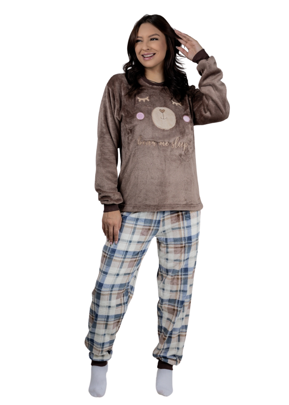 Pijama Feminino Adulto Fleece Inverno Plus Size Soft Plush Longo