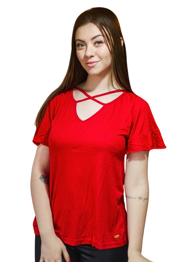 Blusa Feminina Basica Manga Curta Adulto Viscose/elastano