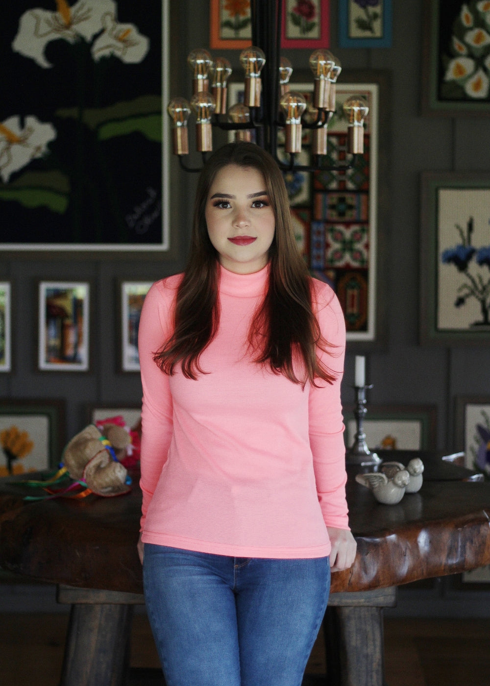 Blusa Feminina Básica Manga Longa Gola Alta
