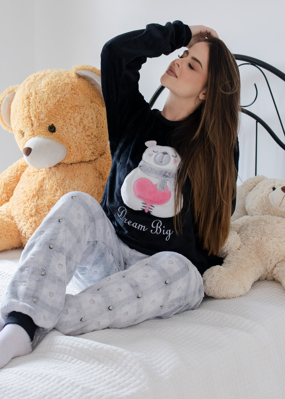 Pijama Feminino Adulto Fleece Inverno Plus Size Soft Plush Longo