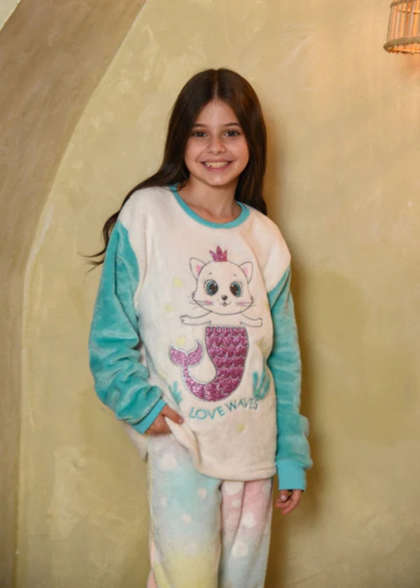Pijama Feminino infantil Meninas Fleece soft longo