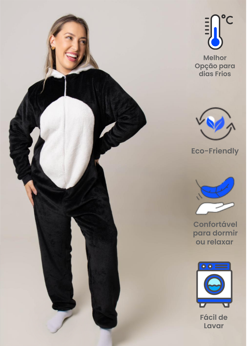 Macacão Pijama Kigurumi Adulto Feminino Fleece Soft Plush