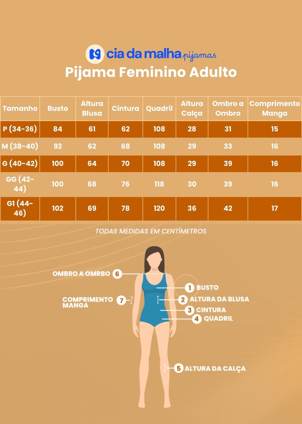 Pijama Feminino Adulto Verao Conjunto Algodão