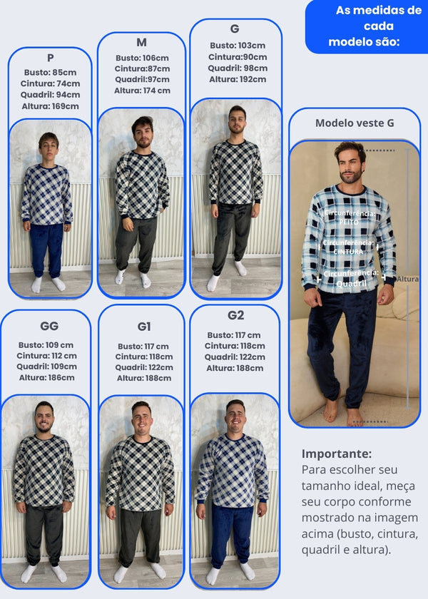 Pijama Masculino Inverno Adulto Fleece Plush Soft Quentinho New